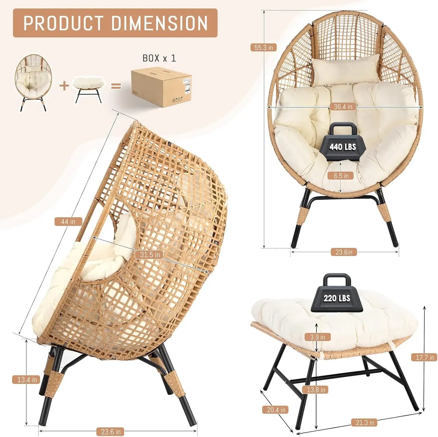Savannah Wicker Egg Lounge Chair with Ottoman
