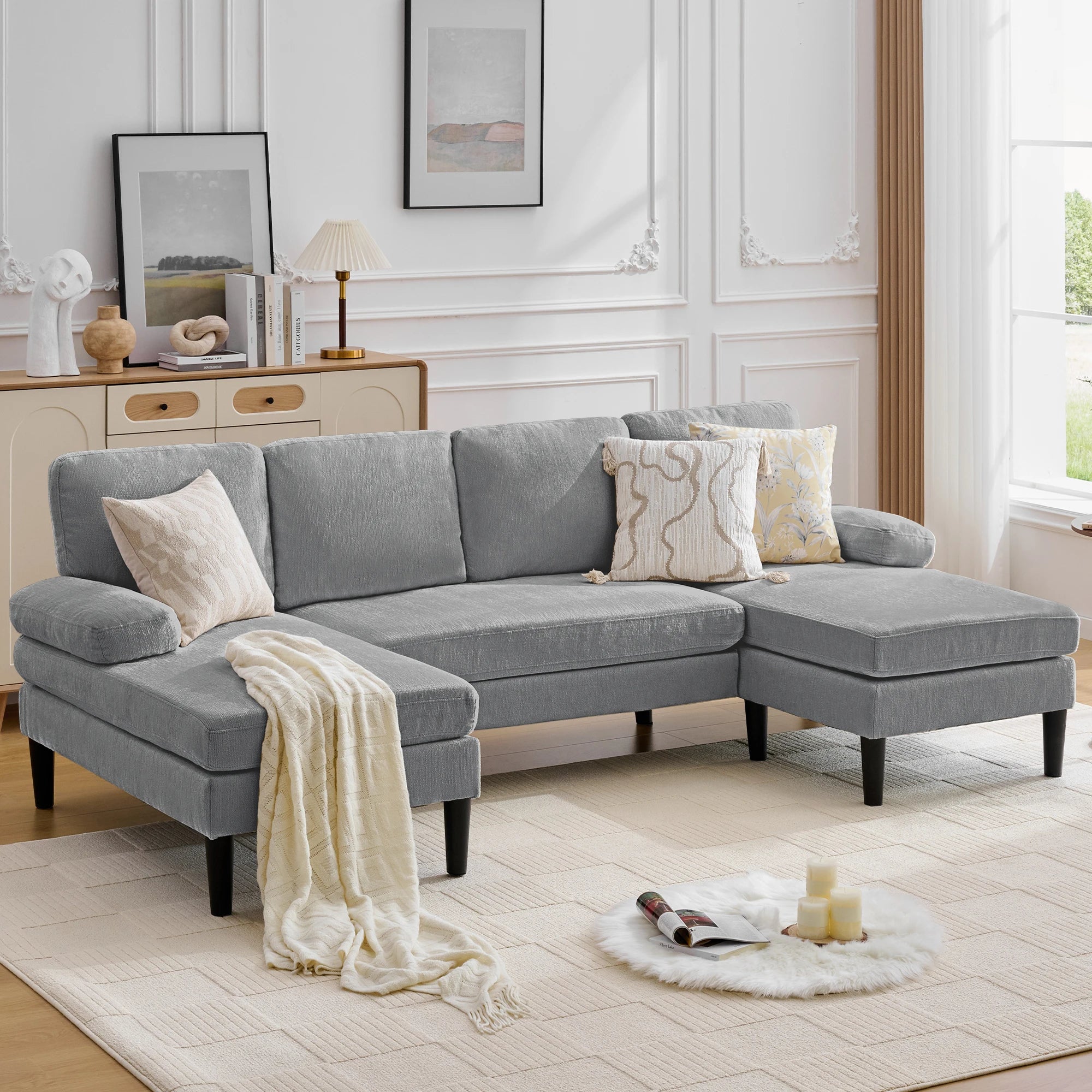 Korser U-Shaped Sectional Sofa 4 Seater Lounge Sleeper with Removable Cushions Upholstered Couches for Living Room