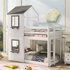 White Twin Over Twin Cottage House Bunk Bed