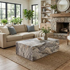 Coffee Table, Modern Faux Marble Living Room Table in Grey, Apartment