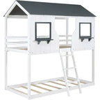 White Twin Over Twin Low House Bunk Bed