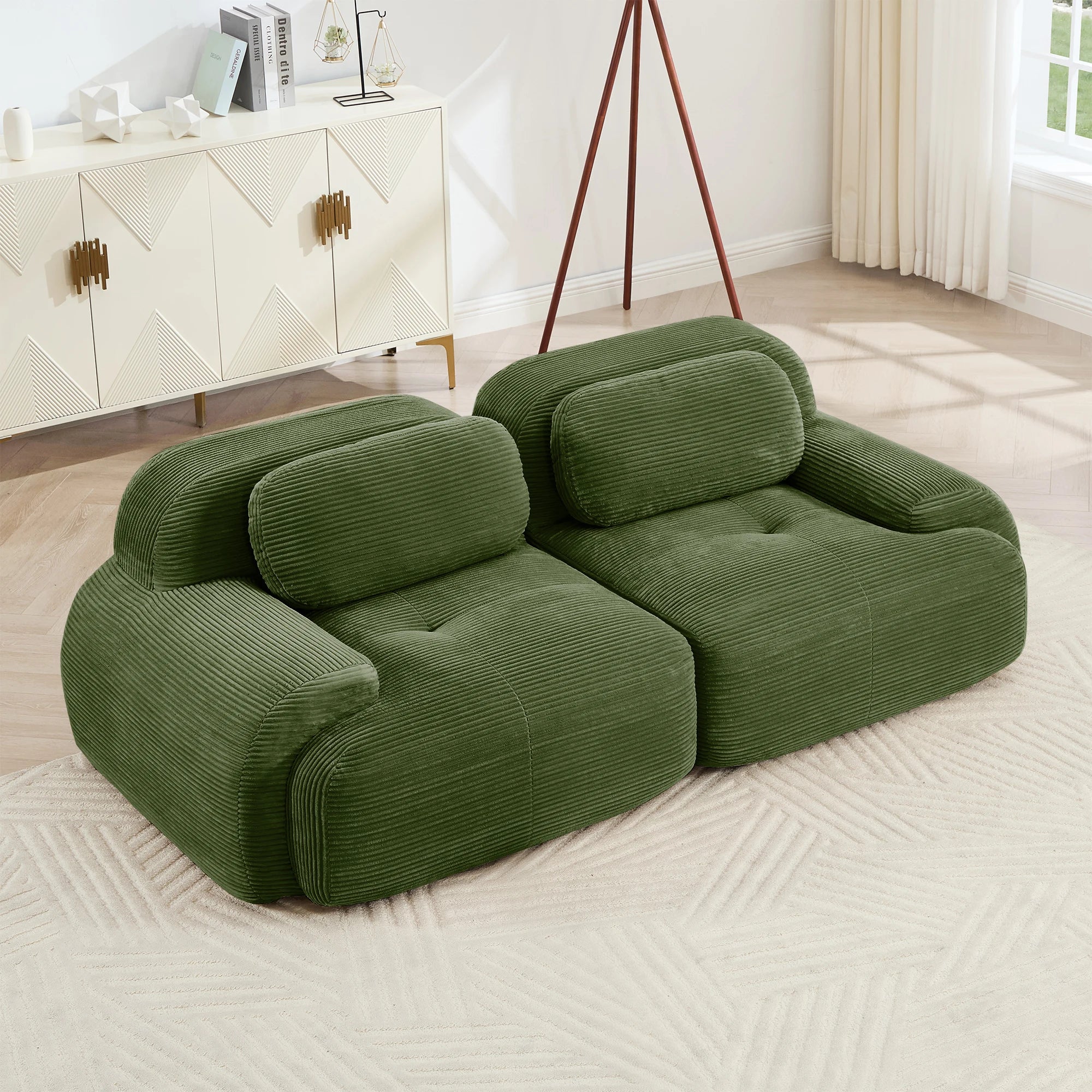 Lounge 82" Corduroy Modular Loveseat – Curved 2-Seat Cloud Sofa
