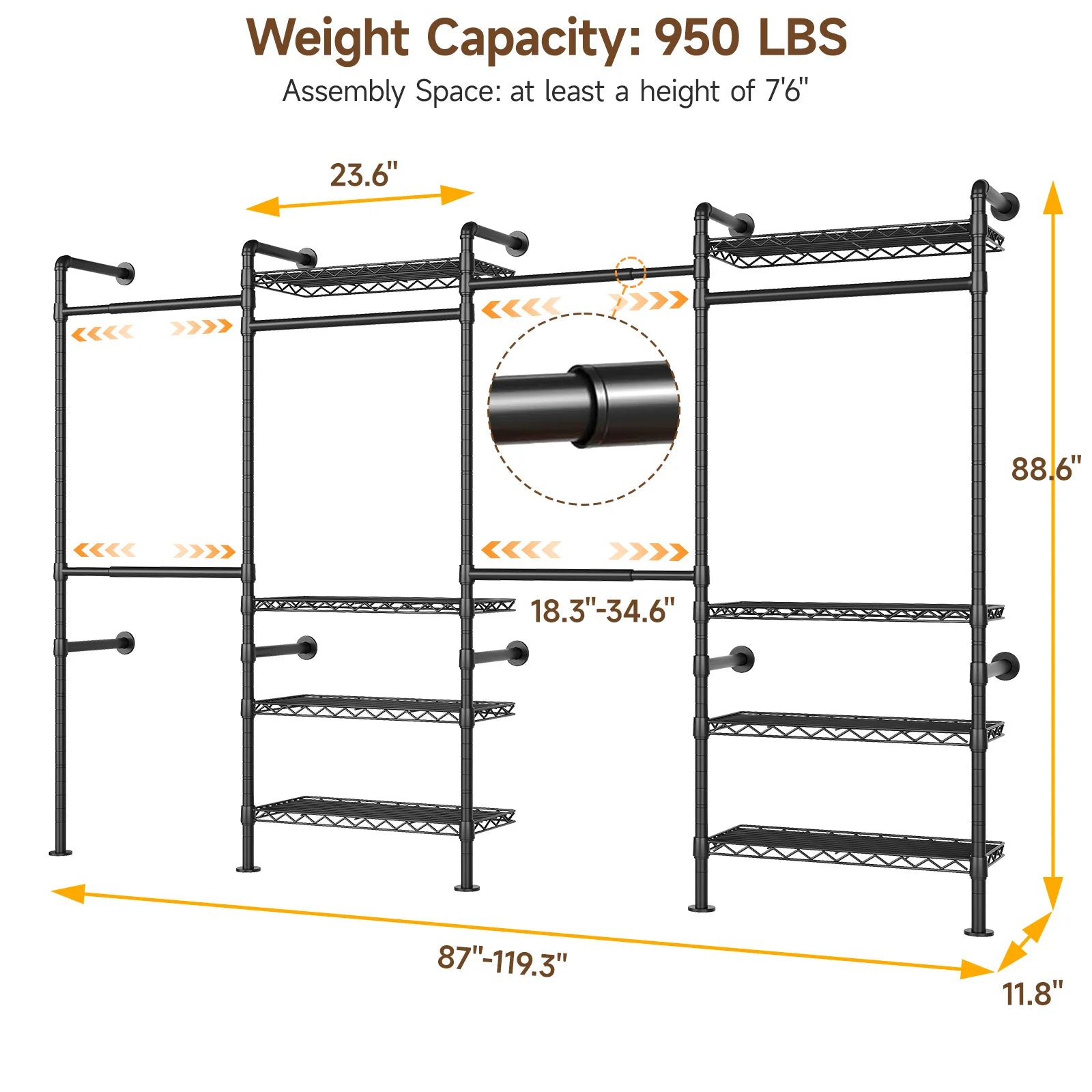 Haven Ridge Industrial Pipe Closet System – L4 Wall Mounted Organizer