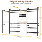 L4 Wall Mounted Industrial Pipe  Clothes Rack, Closet Organizer System with Rods Expandable, Clothing Rack, Corner Garment Rack