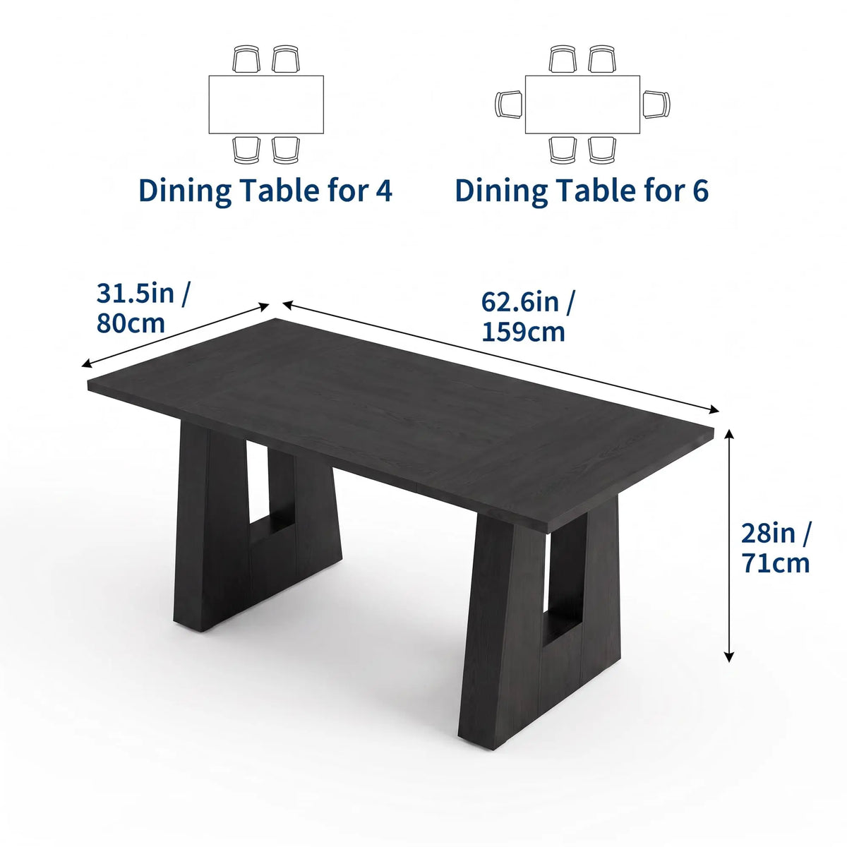 63 Inch Dining Table For 6 People Walnut Wooden Kitchen Table With Heavy Duty Legs Modern Rectangle Table For Kitchen Dining Room