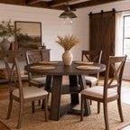 Modern Farmhouse 43'' Round Dining Table with Sturdy Wooden Pedestal, Extra Storage Shelf, Space-Saving for Kitchen & Dining Room, Seats 2-4，(Only table)