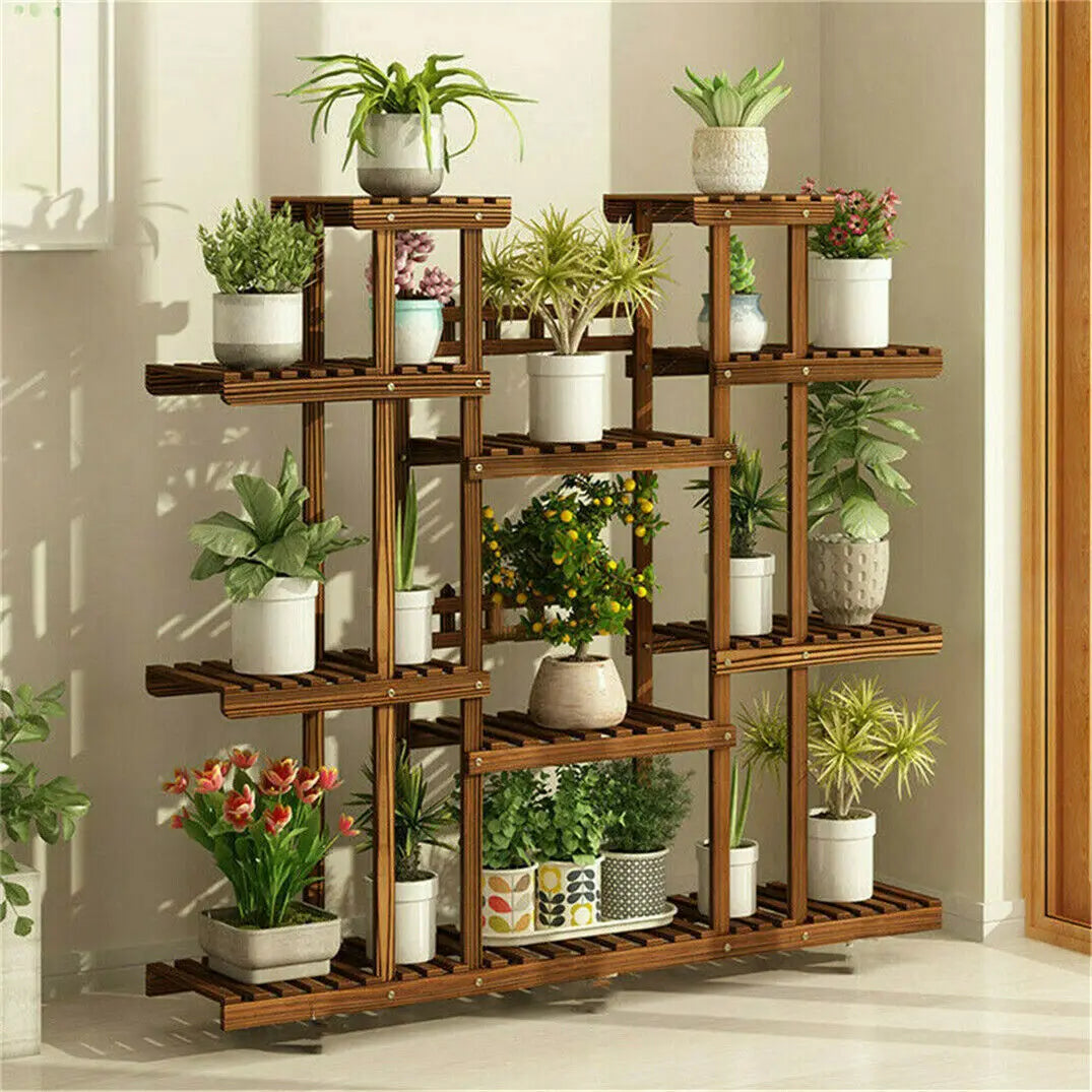Evergrove 11-Tier Carbonized Wood Plant Display Shelf