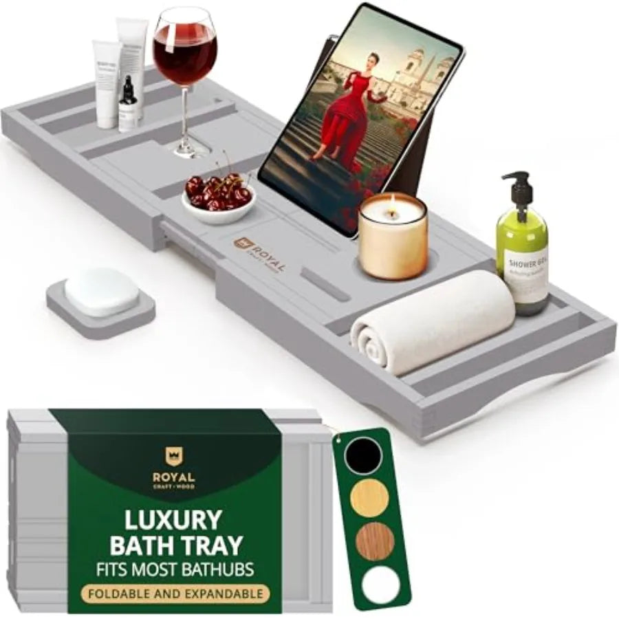 Serenity Retreat Foldable Bamboo Bath Caddy Tray