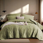 Green Striped Cut-Tufted Comforter Set