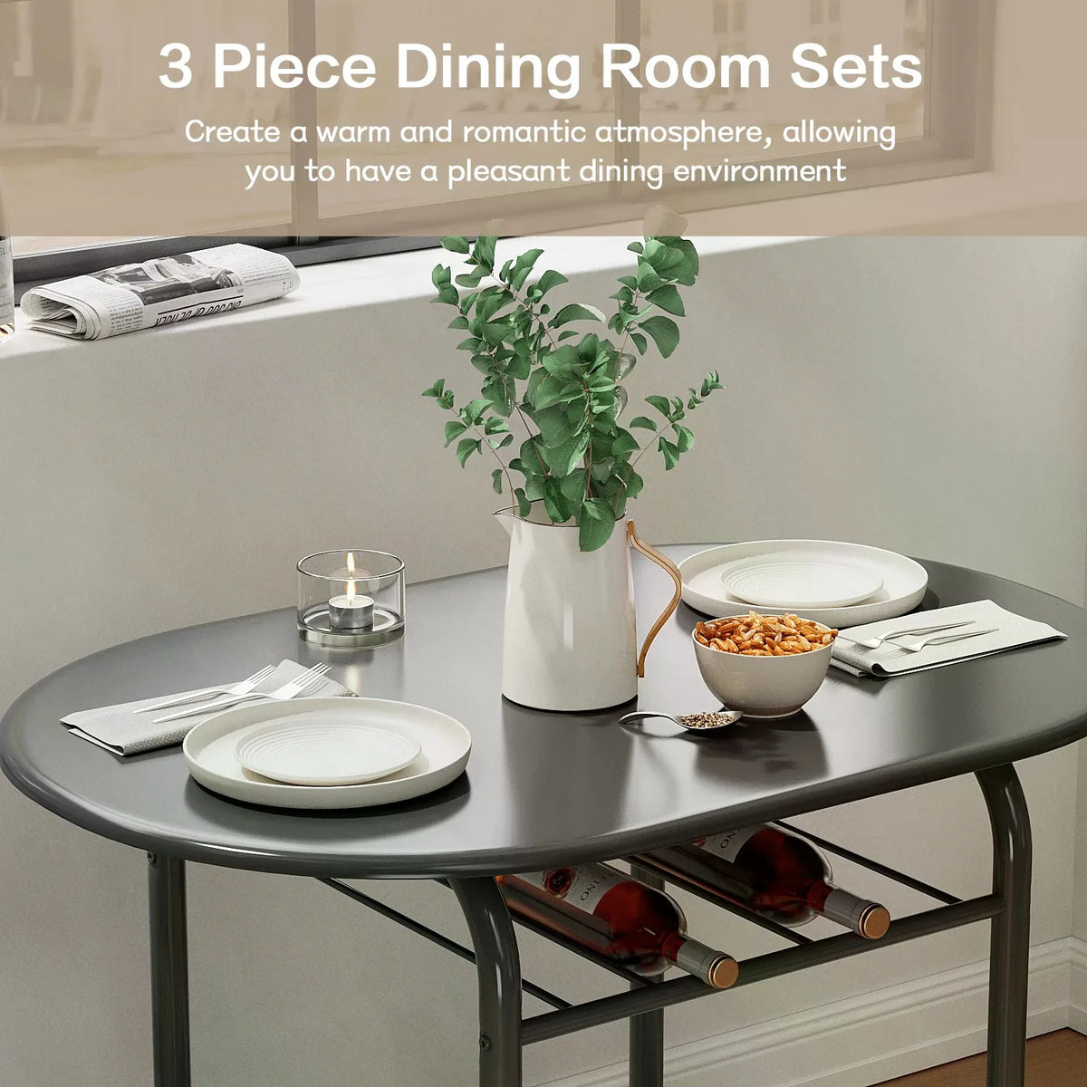 Round Dining Table & Chair Set with Wine Storage