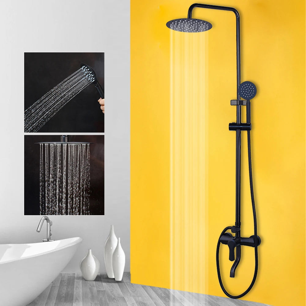 Matte Black Rainfall Shower System with Storage Shelf & Handheld Shower