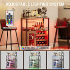 3-Tier Wine Bar Cabinet with LED Lights, Wine Rack, Glass Holder & Mesh Door Storage