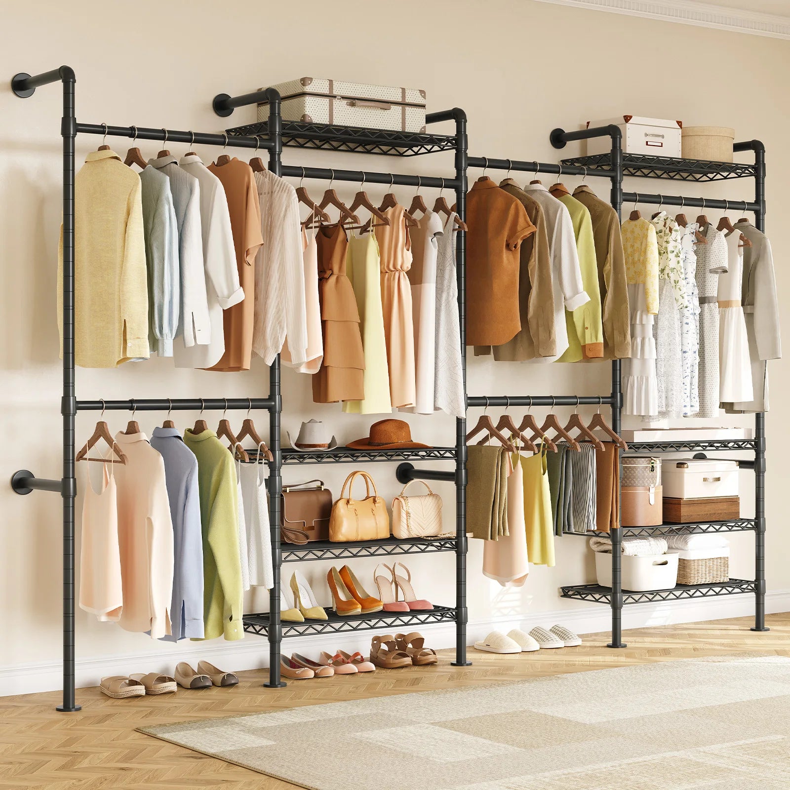 Haven Ridge Industrial Pipe Closet System – L4 Wall Mounted Organizer