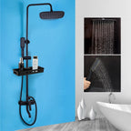 Matte Black Rainfall Shower System with Storage Shelf & Handheld Shower