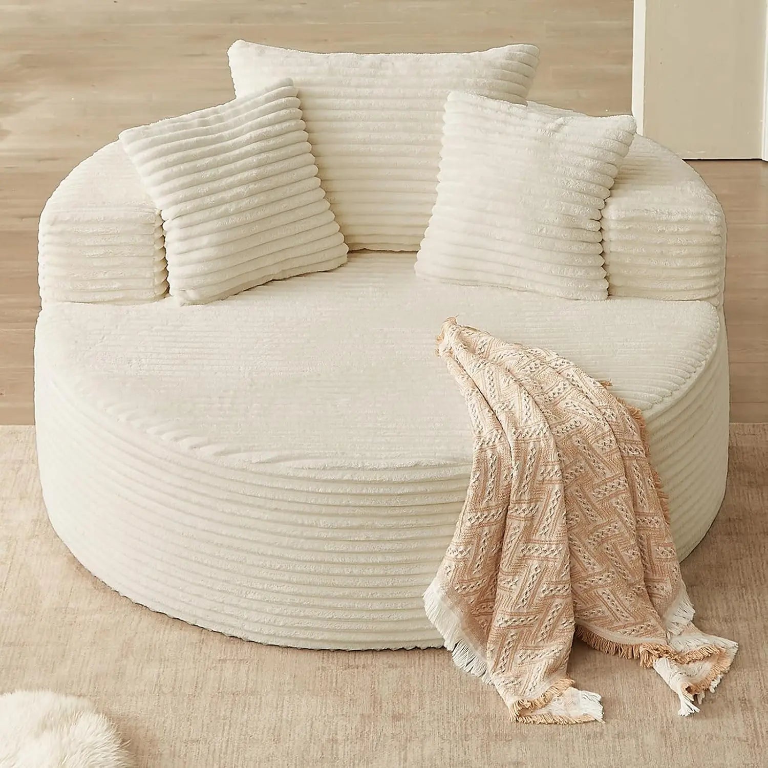 CloudNest Round Corduroy Chaise Lounge with Ottoman