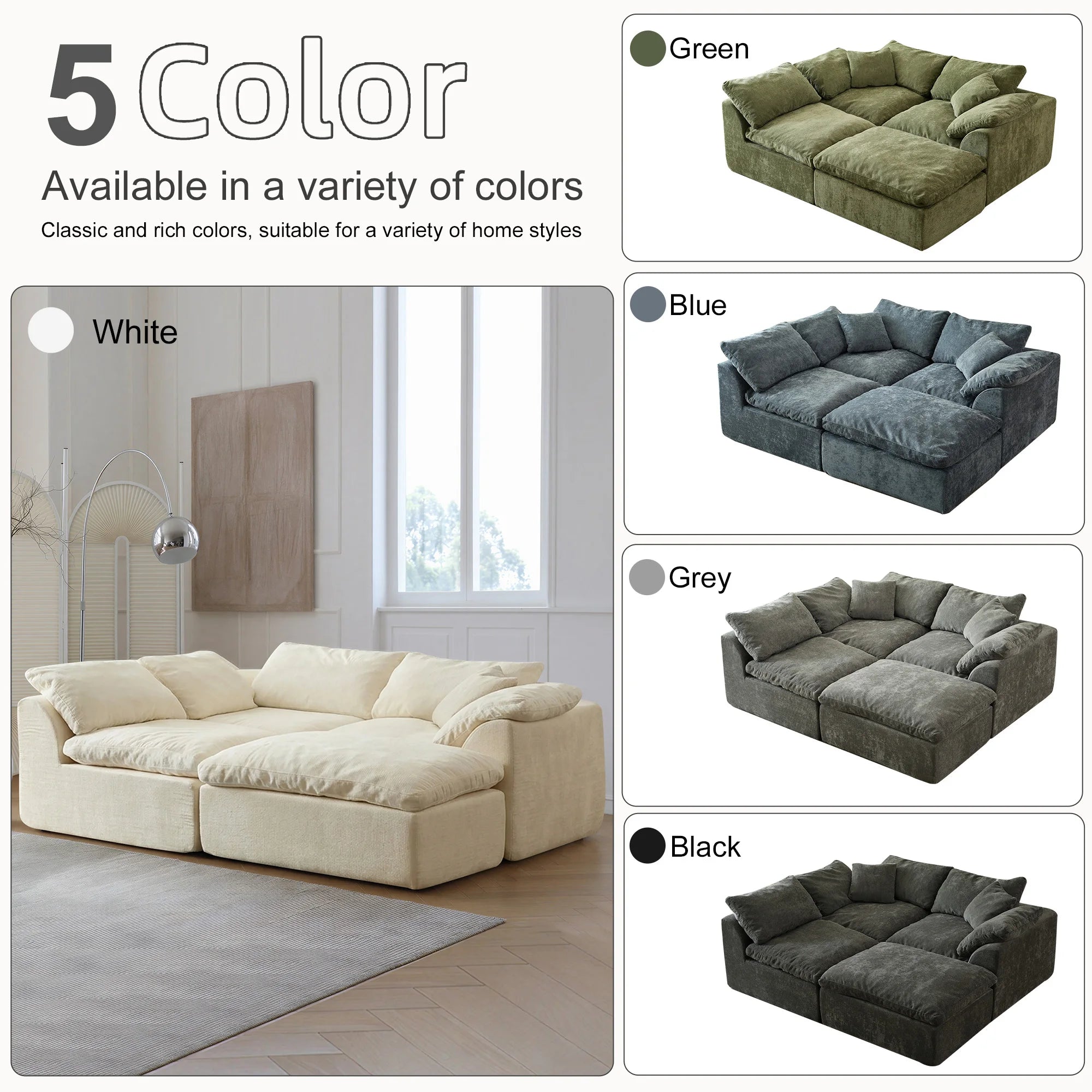 Lounge Cloud Modular Sectional Sofa – Oversized Deep-Seat L-Shaped Sofa Bed