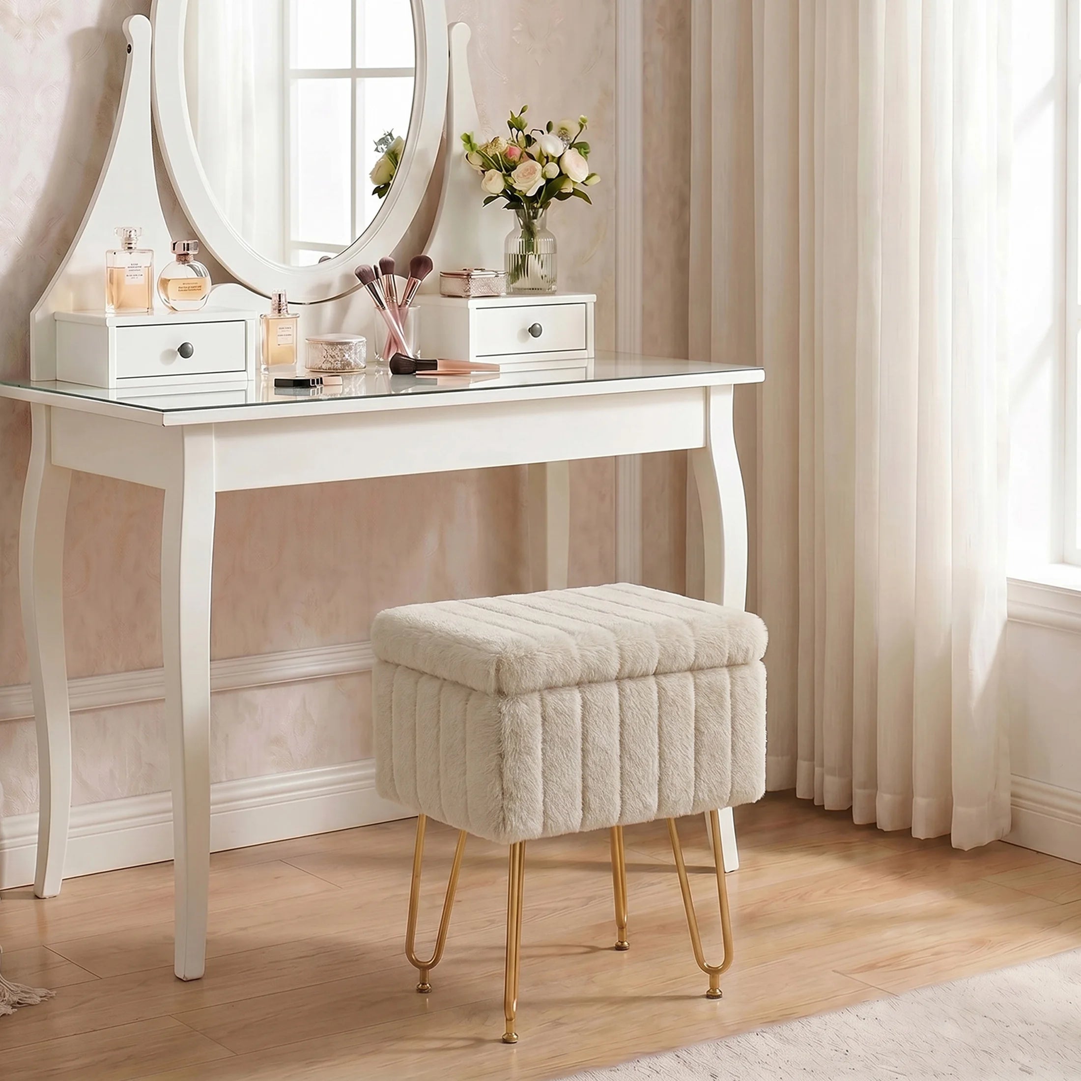 Luna Luxe Faux Fur Storage Ottoman