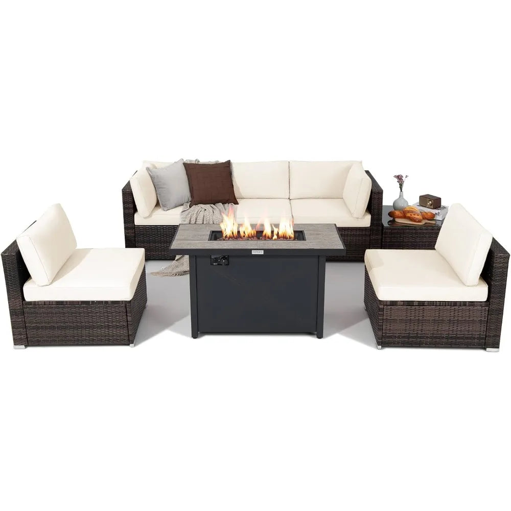 Monterey 7-Piece Patio Lounge Set with Fire Pit Table