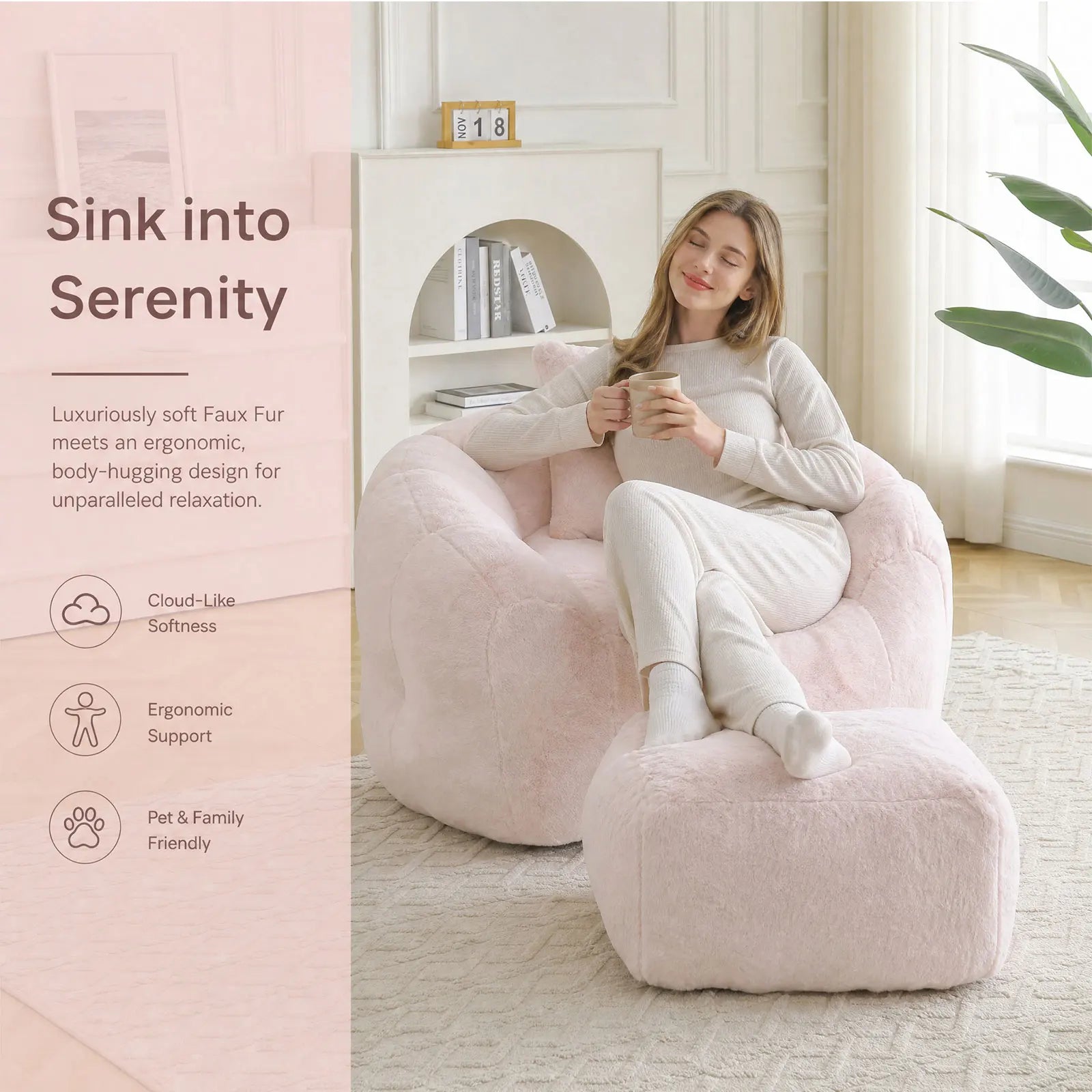 CloudNest Teardrop Bean Bag Chair with Ottoman