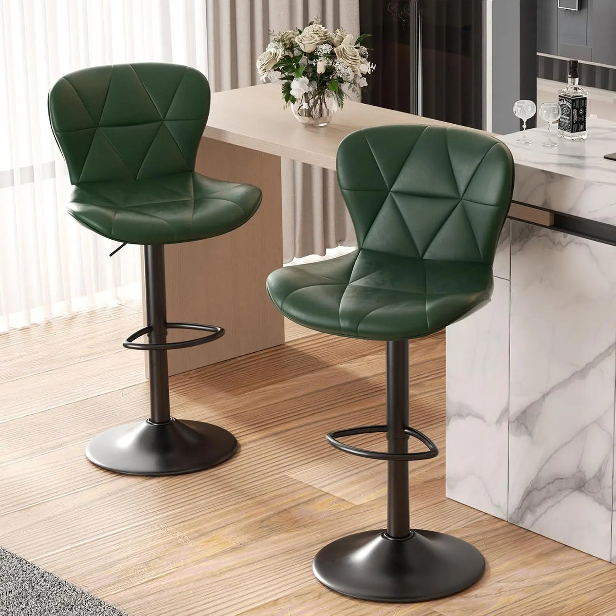 Set of 2 Modern Swivel Bar Stools, Adjustable Faux Leather Upholstered Counter Height Bar Chairs, Custom
