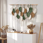 39"W×29.5"L Boho Handwoven Leaf Feather Wall Hanging Tapestry, Bohemian Wall Decor for Bedroom Nursery Dorm Living Space