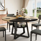 Farmhouse Round Dining Table with Open Storage Shelf & Reinforced Metal Cross Base