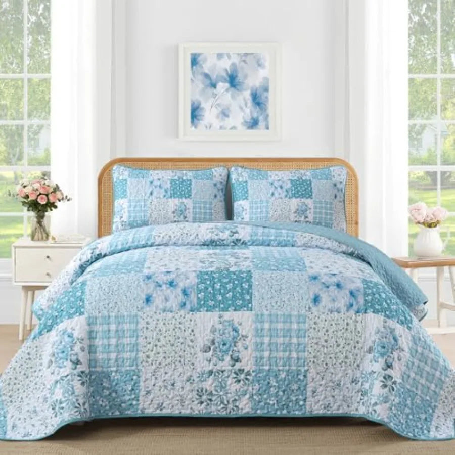 Haven Meadow Boho Floral Quilt Set – 3 Piece