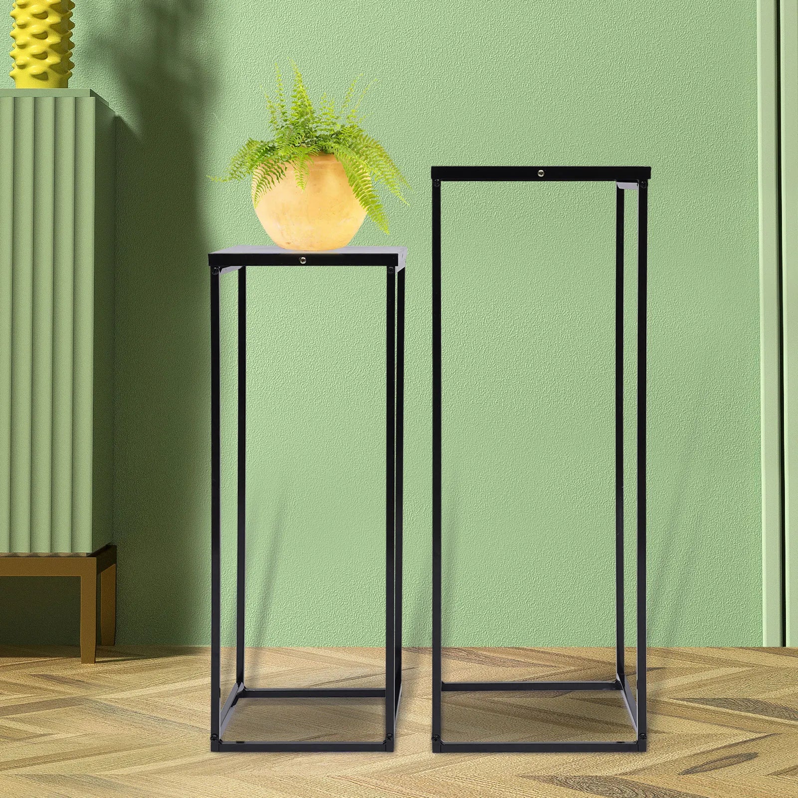 HavenHarbor Modern Metal Plant Stand Set – 2-Piece Square Display Pedestals