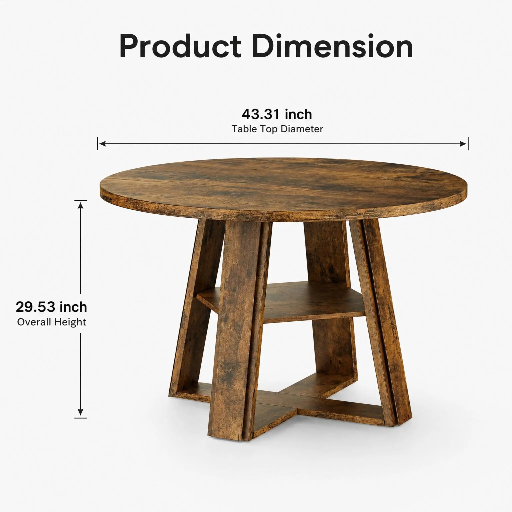 Modern Farmhouse 43'' Round Dining Table with Sturdy Wooden Pedestal, Extra Storage Shelf, Space-Saving for Kitchen & Dining Room, Seats 2-4，(Only table)