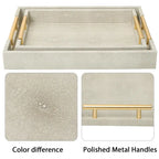 Ivory Luxe Shagreen Decorative Serving Tray Set with Gold Handles – 2 Piece