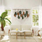 39"W×29.5"L Boho Handwoven Leaf Feather Wall Hanging Tapestry, Bohemian Wall Decor for Bedroom Nursery Dorm Living Space