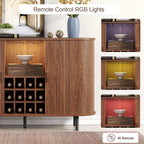 Walnut Wine Bar Cabinet with LED Lights, Wine Rack, Glass Holder & Charging Station - 55.1"