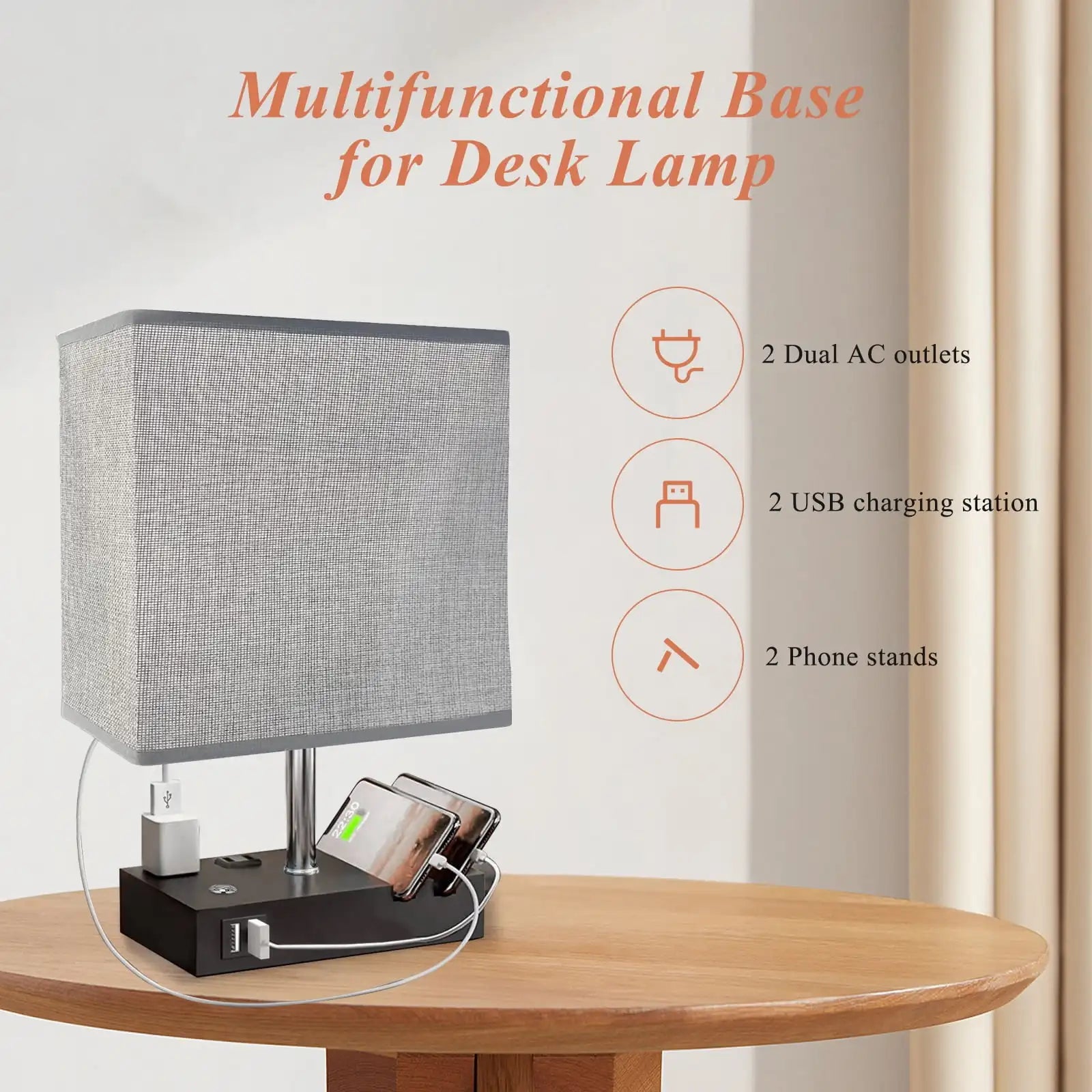 LumiHaven Touch Control Bedside Lamp with USB Charging Ports