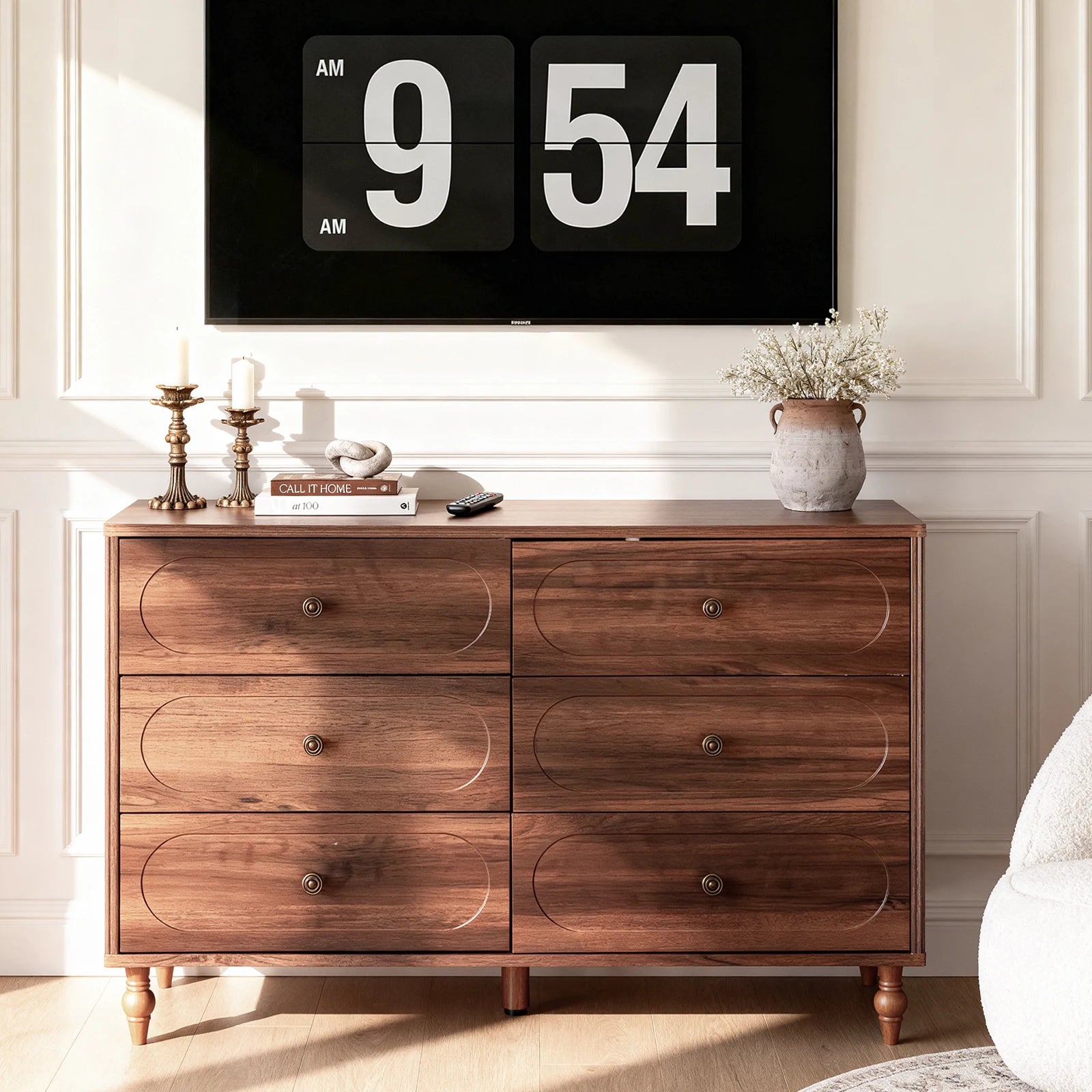 Mid-Century Walnut Wood Dresser – 6 Drawer