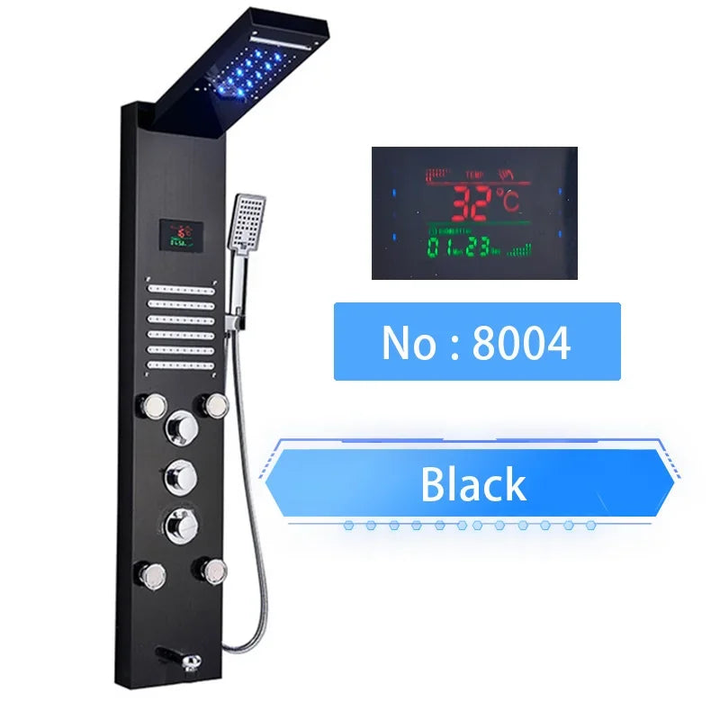 Cascade Luxe LED Shower Panel System with Digital Temperature Display & SPA Massage Jets