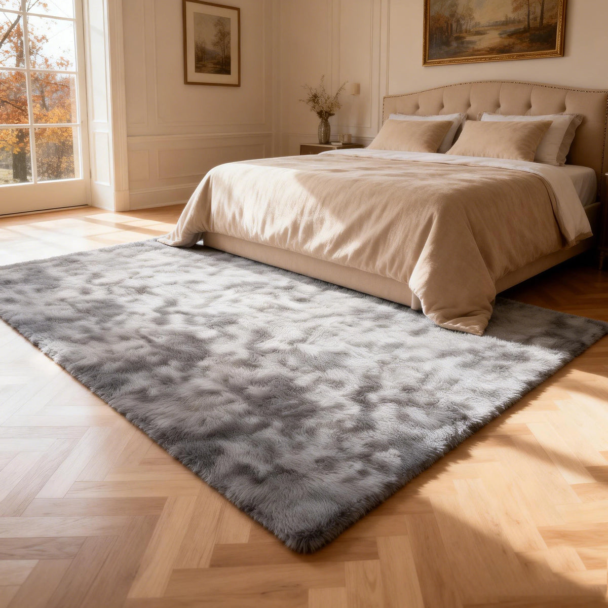 Tie-Dye Dark Gray Plush Shag Area Rug
