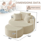 CloudNest Round Corduroy Chaise Lounge with Ottoman