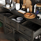 Farmhouse Coffee Bar Hutch with Sliding Barn Door, Wine Racks & 3 Drawers