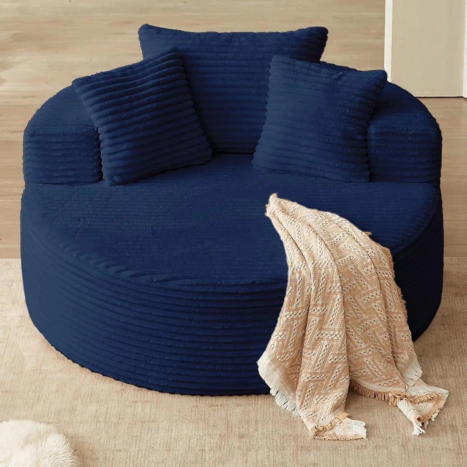 CloudNest Round Corduroy Chaise Lounge with Ottoman