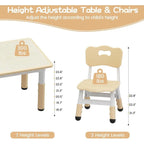 Kids Table And 6 Chairs Set Height Adjustable Toddler Table Ages 2-10 Graiti Desktop Non-Slip Legs for Children