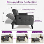 65“ Convertible Futon Sofa Bed w/ 2 USB, Upholstered Tufted Small Adjustable Folding Couch Loveseat, Modern Mid Century, Custom