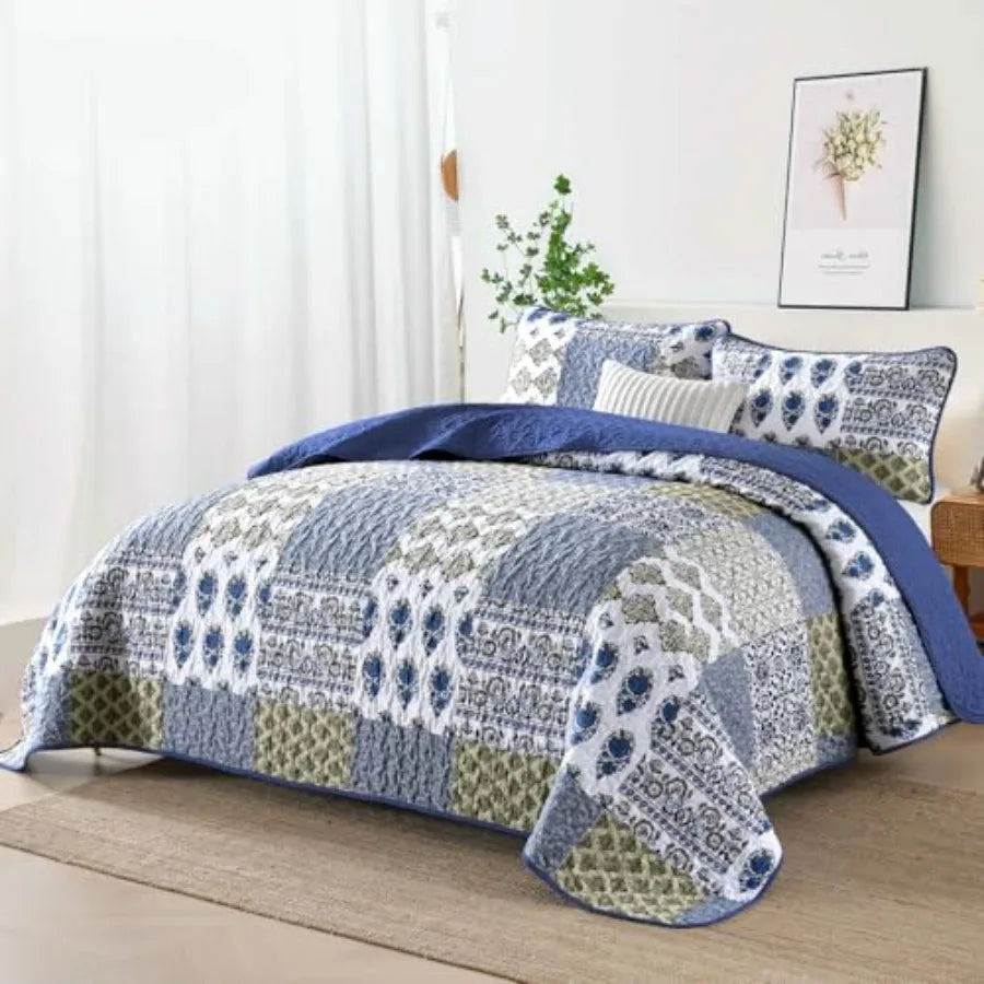 Haven Meadow Boho Floral Quilt Set – 3 Piece