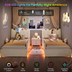 Twin Velvet LED Platform Bed with Storage & Guardrails