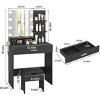 Black Lighted Vanity Desk with Mirror, Storage & Charging Station
