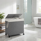 Laundry Hamper with 3 Sections, Large 36.98 gal Rolling Laundry Basket with Wheels, Rattan Clothes Basket with Lid And Removable Liner with Handles, Laundry Baskets