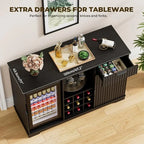 Fluted Coffee & Wine Bar Cabinet with 92L Mini Fridge, Wine Rack & Stemware Storage