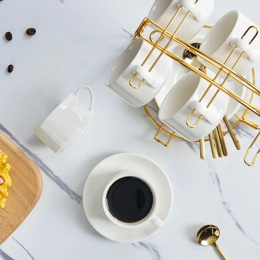 Bella Casa Espresso Cup & Saucer Set with Gold Stand