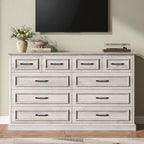 Rustic 10-Drawer Wood Dresser with Metal Handles – 55 Inch