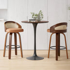 Swivel Bar Stools, Modern Wood Frame with Rattan Back, PU Leather Seat for Kitchen Counter & Bar Table - Set of 2