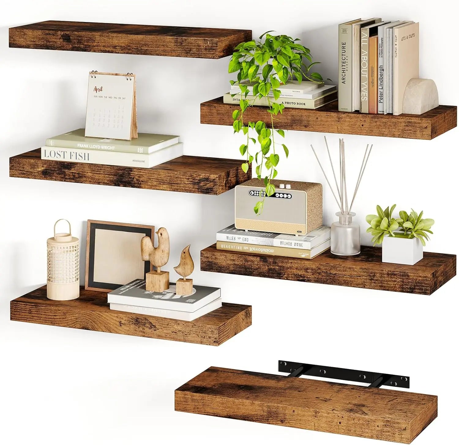 Haven Heritage Rustic Floating Wall Shelves – Set of 6